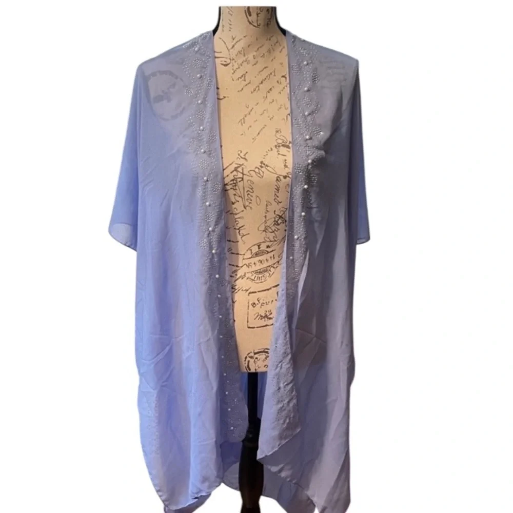 1212. Jessica McClintock Periwinkle Beaded Kimono/Bathing Suit Cover Up.